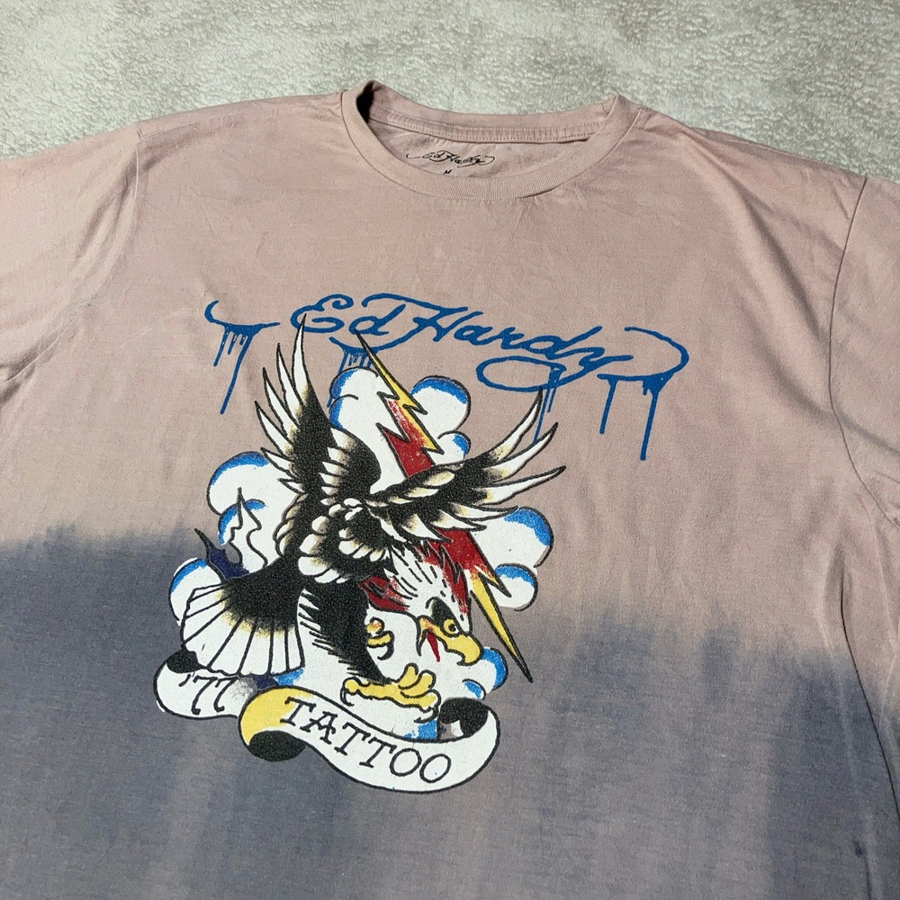 Ed Hardy Eagle Tattoo Graphic Dip Dye T-Shirt Ombre Short Sleeve Mens Medium